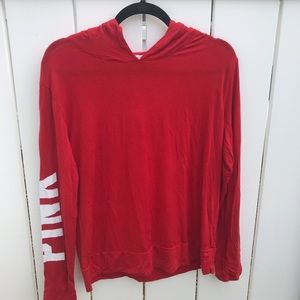 Red PINK long sleeve hooded tee